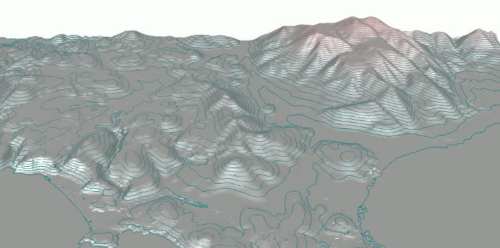 ISO contours of a terrain consisting of  550 000 triangles. 